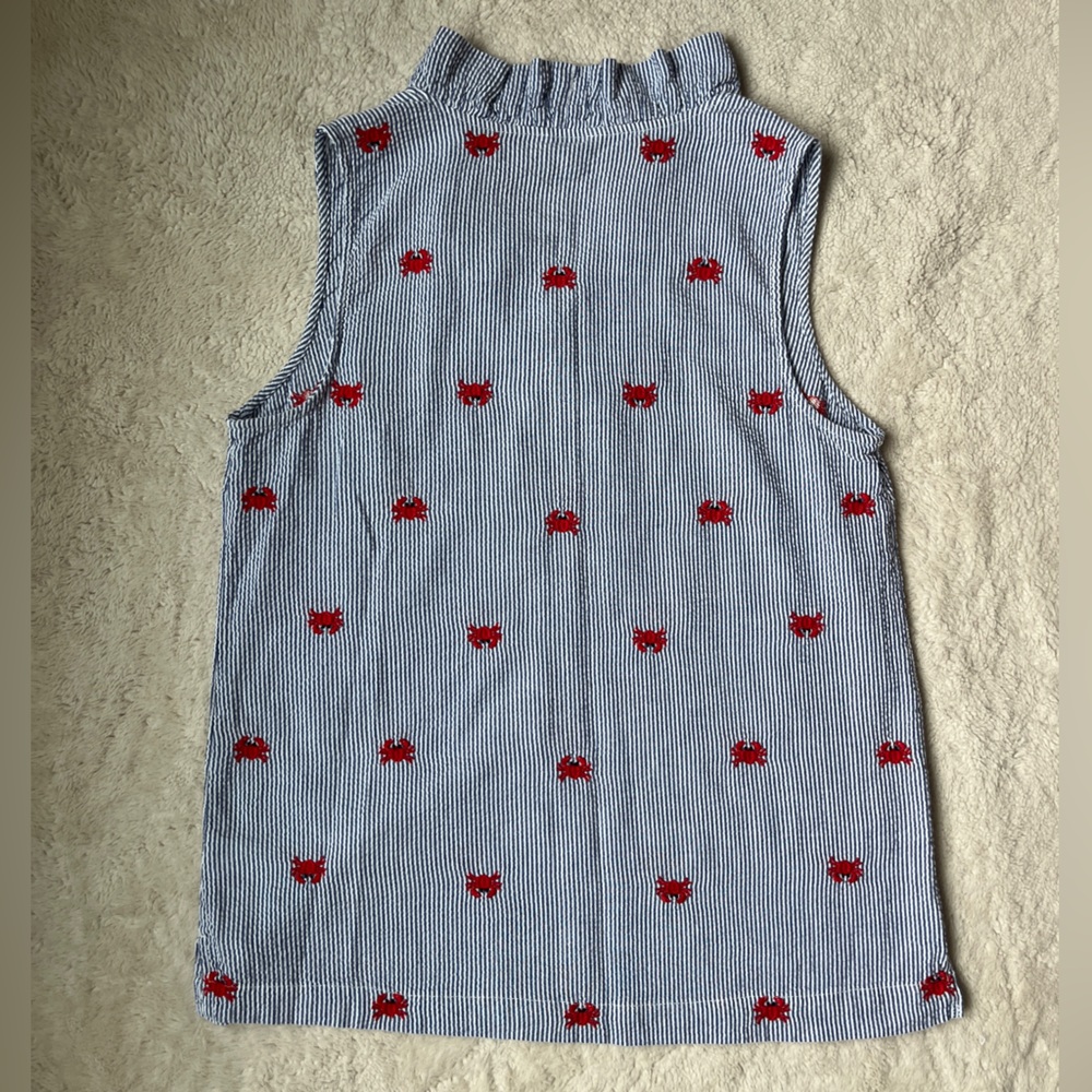 crown & ivy Blue and White Striped Sleeveless Blouse with Red Crab Embroidery - Picture 4 of 8